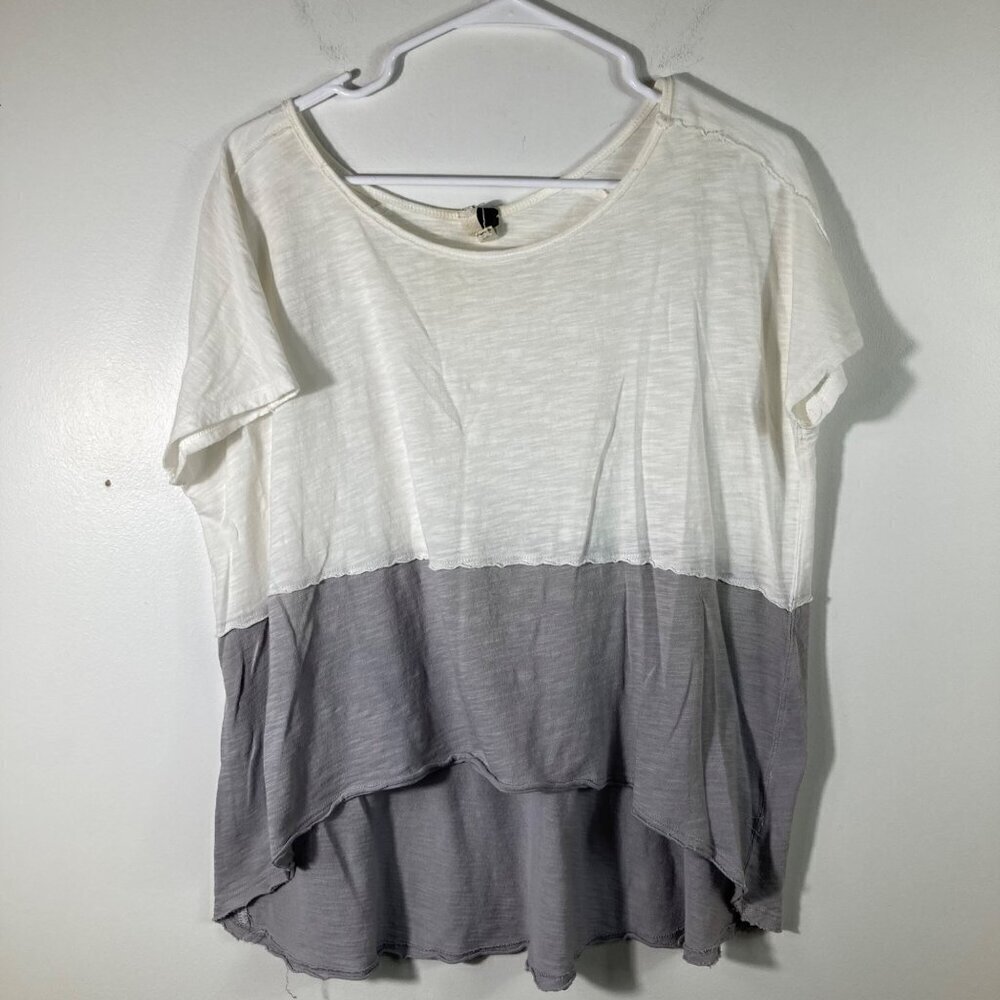 Womens We The Free‎ Oversized Frayed Edge Top Gray Cream XS